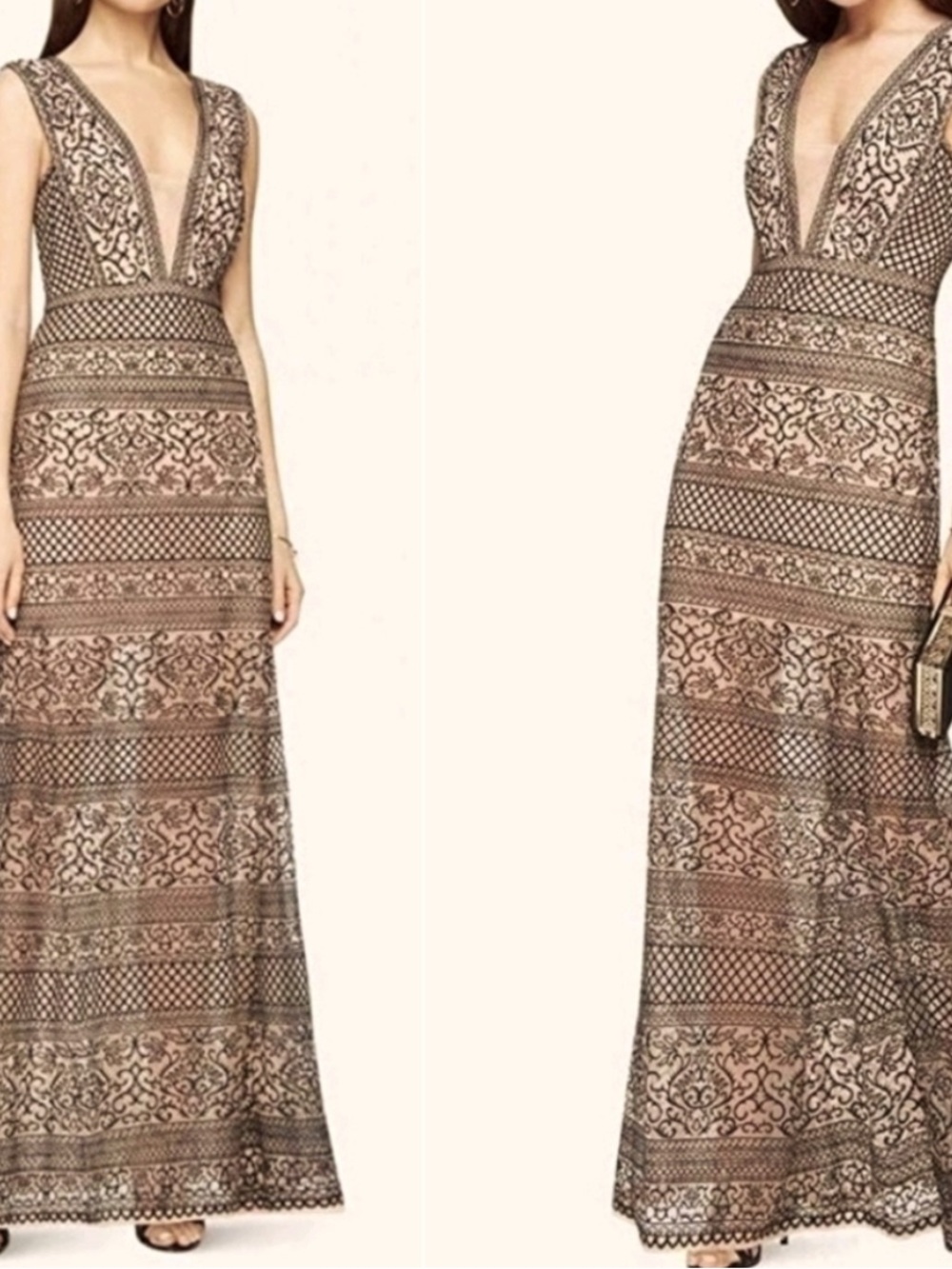BCBG Aurora Cream Taupe Sheath Cocktail Maxi Dress